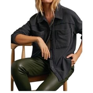 Anthropologie t.la Eamon Button Up Shirt Jacket Shacket Small‎ Oversized Black